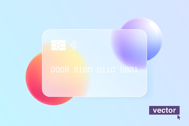 Vector lilac colored minimal trendy banner in glassmorphism style banking card ui design object