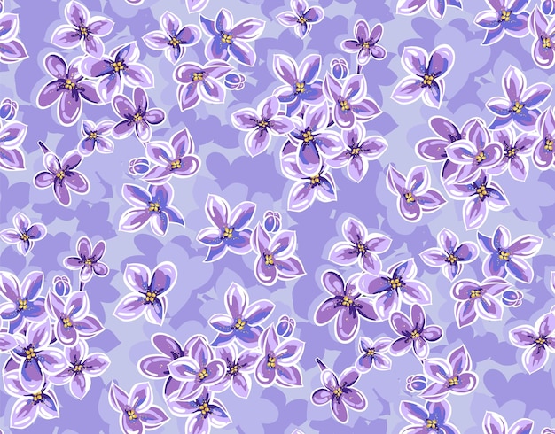 Lilac flowers delicate hand drawn seamless pattern