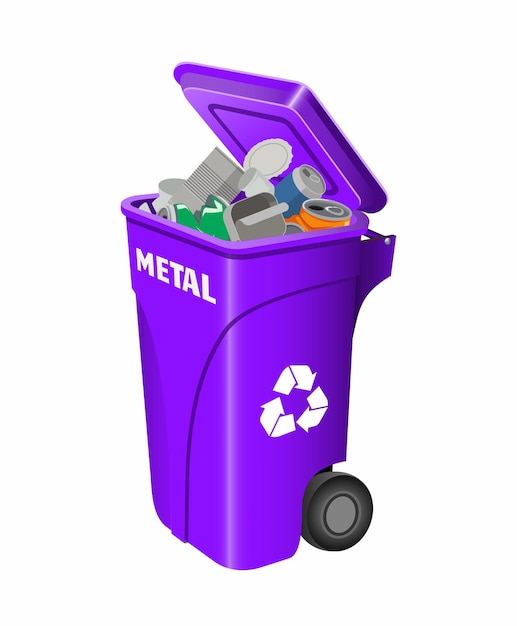 Lilac vector dumpster for metal with garbage