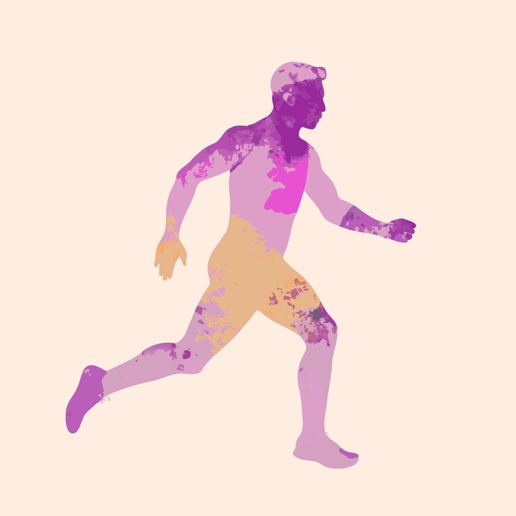 Vector lilac watercolor silhouette man athlete on a isolated white background