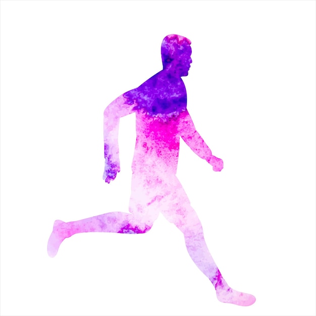 Vector lilac watercolor silhouette man athlete