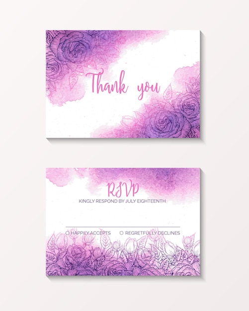 Lilac wedding floral background for thank you and rsvp card