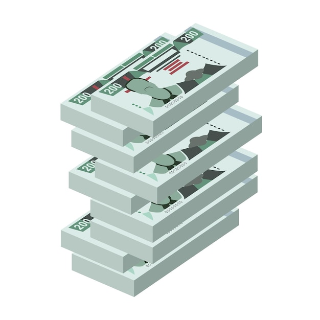 Lilangeni illustrazione vettoriale eswatini set di denaro fascio di banconote cartamoneta 200 e