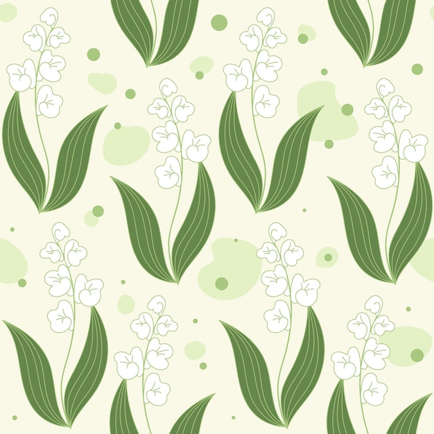 Vector lilies of the valley on a beige background vector seamless pattern