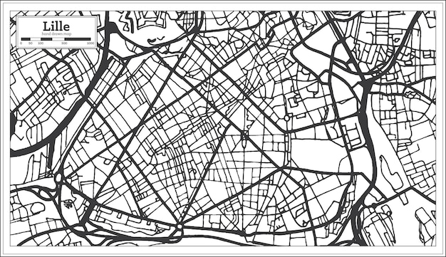 Карта города лилль франция в стиле ретро. контурная карта. векторные иллюстрации.