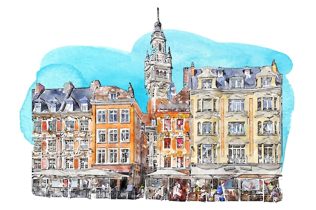 Lille frankrijk aquarel hand getekende illustratie geïsoleerd op een witte achtergrond