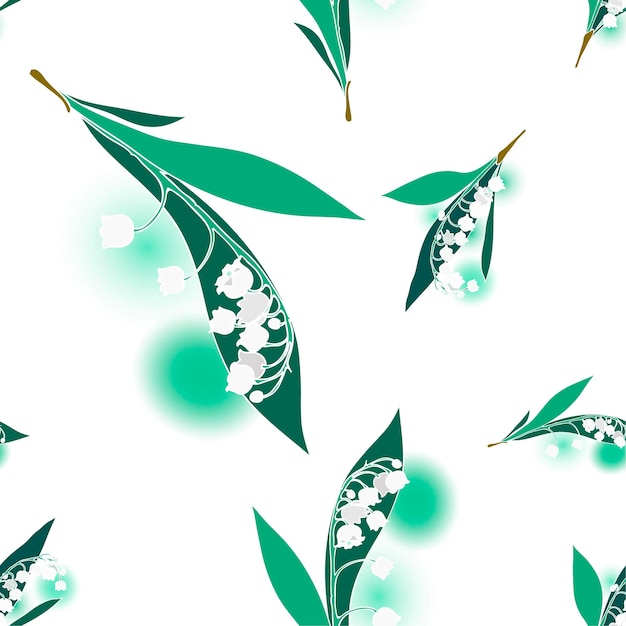 Lilly of the valley flowers and leaves seamless vector pattern