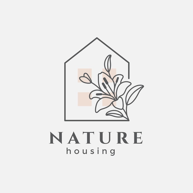 Fiore di giglio bella casa botanica linea astratta logo design illustrazione vettoriale