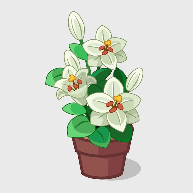 Vector lily flower in a pot vector illustration can be used as an interior element