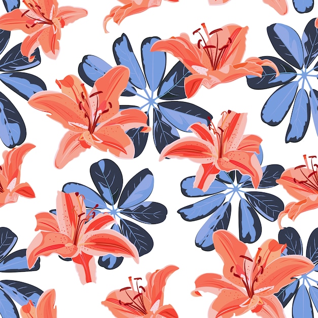 Lily flower seamless pattern