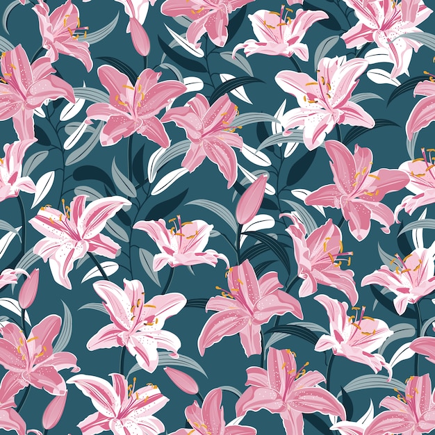 Lily flower seamless pattern