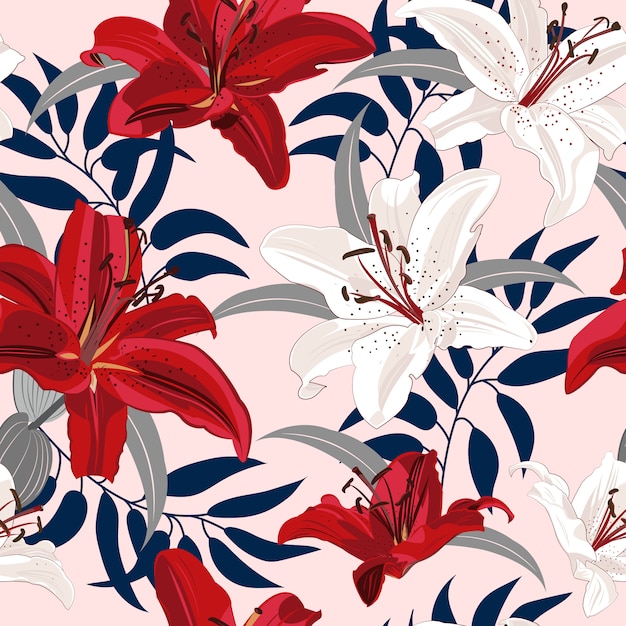 Lily flower seamless pattern