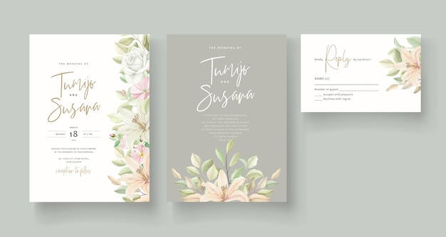 lily flower wedding invitation card