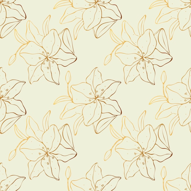 Lily golden pattern Handdrawn flowers for wedding wrapping paper and textiles