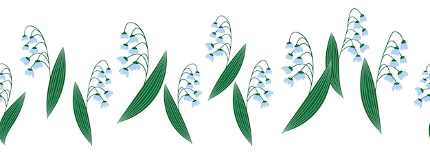 Lily of the valley blue seamless horizontal border