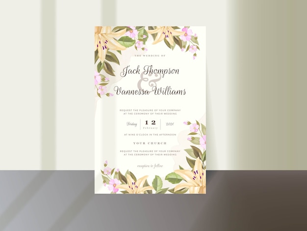 Vector lily wedding invitation card template