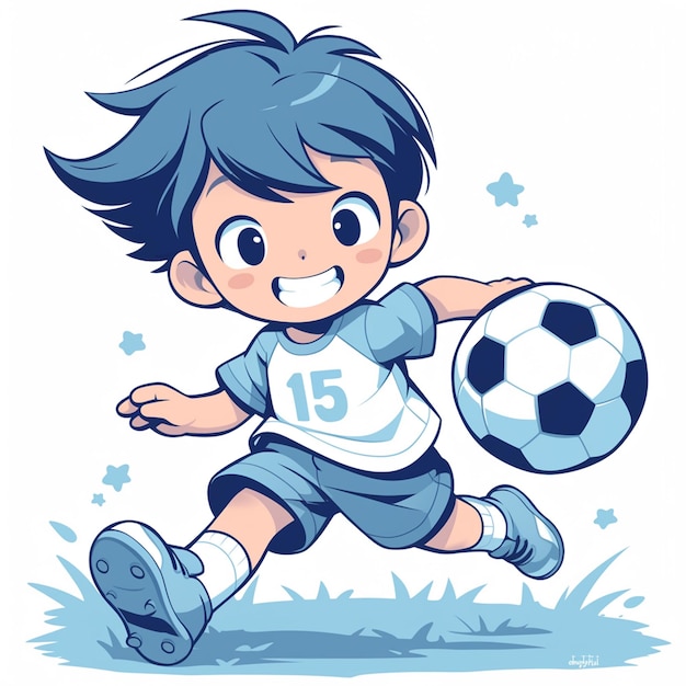 A Lima boy plays handball in cartoon style