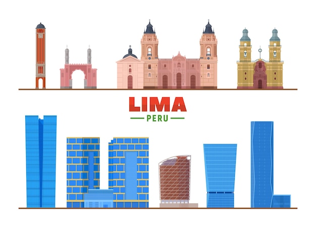 Vector lima peru skyline bezienswaardigheden in witte achtergrond vector illustratie zakelijk reizen en toerisme concept met moderne gebouwen afbeelding voor presentatie banner website