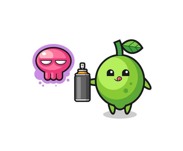 Lime cartoon make a graffiti with a spray paint , cute design