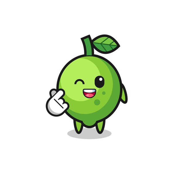 Lime character doing korean finger heart cute design