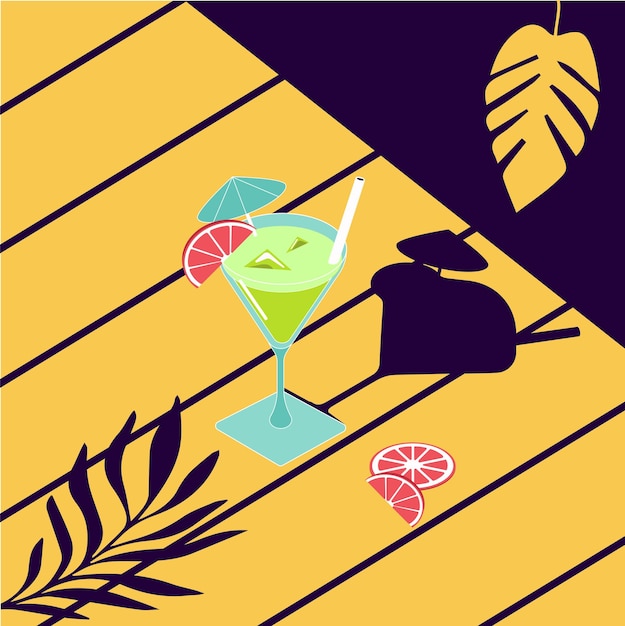 Lime Cocktail with Blooding Orange Slice Vector