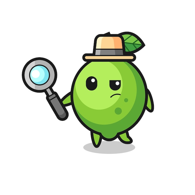 Il personaggio del detective lime sta analizzando un design in stile carino per l'elemento del logo dell'adesivo della maglietta