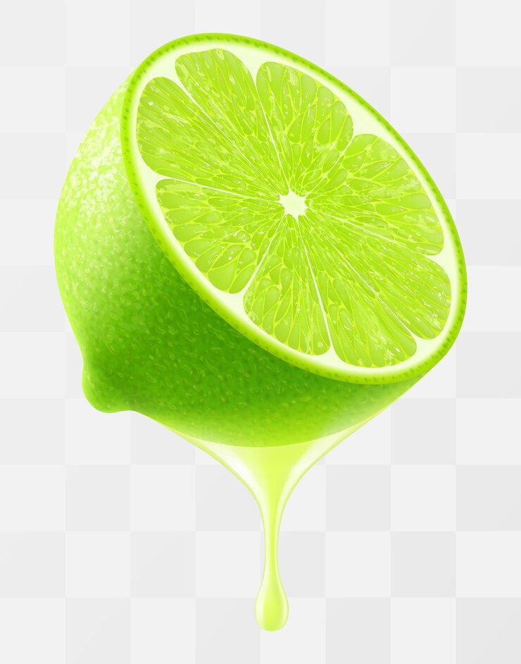 Vector lime juice dripping from fresh ripe lime isolated on transparent background green ripe