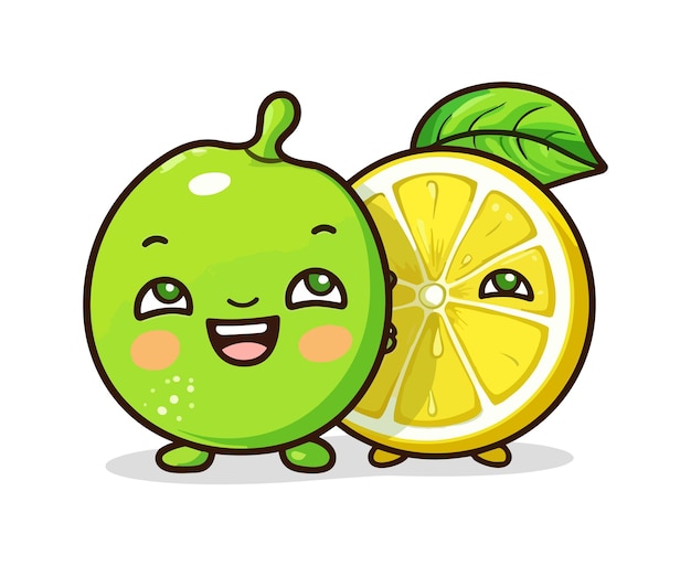 Lime kawaii cartoon personaggio vettore divertente frutto kawaii illustrazione