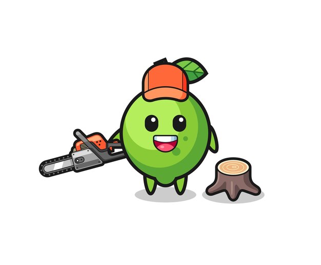 Vector lime lumberjack character holding a chainsaw , cute design