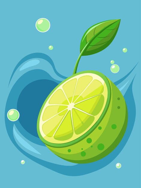 Lime slices float in a glass of water against a vibrant green background