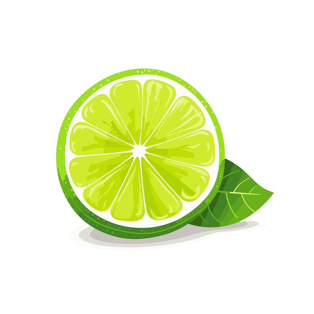 Un lime con una foglia su uno sfondo bianco