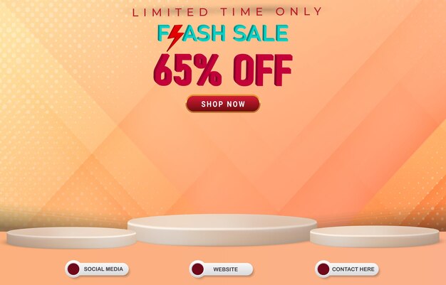 Limited flash sale template banner with blank space podium for product with abstract orange gradient background design