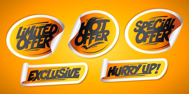 Limited offer hot and special offer exclusive hurry up vector stickers set templates