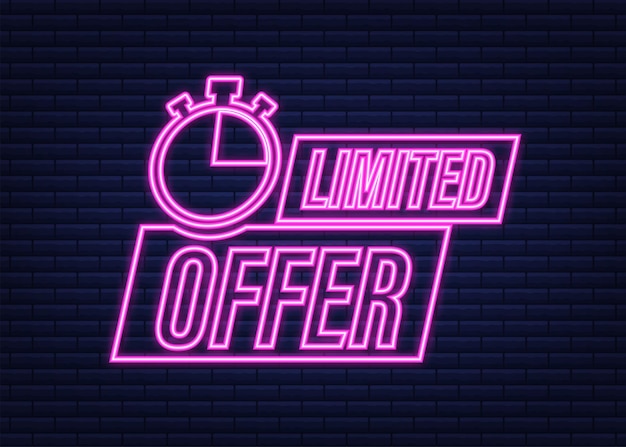 Vector limited offer labels. alarm clock countdown logo. neon icon. limited time offer badge. vector illustration.