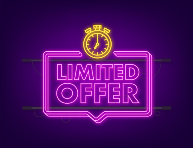 Limited offer labels. alarm clock countdown logo. neon icon. limited time offer badge. vector illustration.