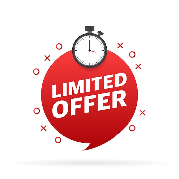 Limited offer service badge. Limited time with stopwatch on white background. Vector illustration.