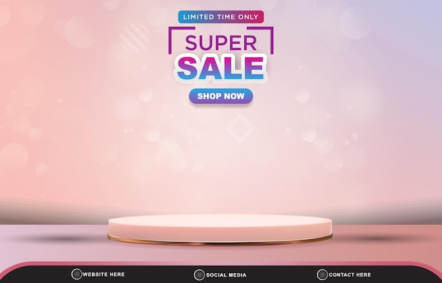 Vector limited super sale discount template banner with blank space 3d podium for product sale with abstract gradient pink background design