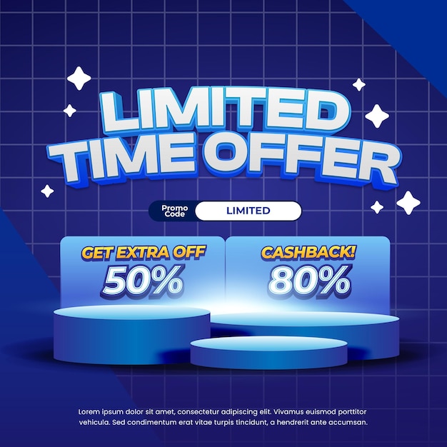 Limited time Sale discount deal offers promotion with soft Blue gradient grid banner vector