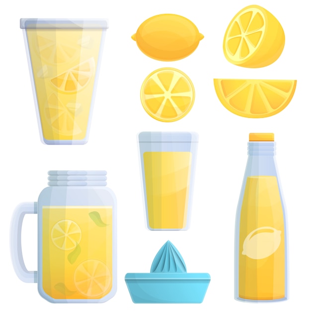 Limonade pictogrammen instellen, cartoon stijl