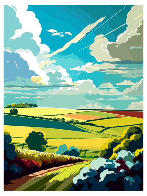 Vector lincolnshire wolds anob vintage travel poster souvenir postcard portrait painting wpa illustration