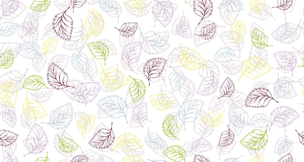 Linden birch or basil leaves outline vector seamless pattern gr