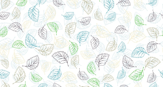 Linden birch or basil leaves outline vector seamless pattern gr
