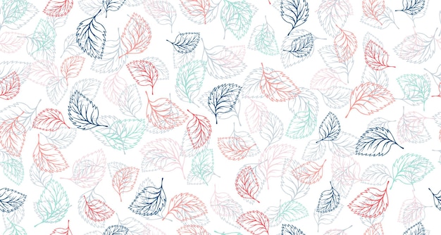 Linden birch or basil leaves outline vector seamless pattern gr