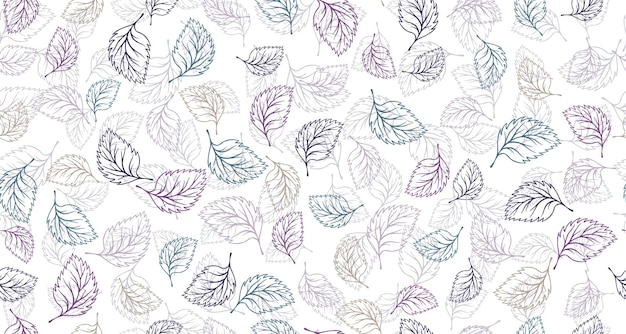 Linden birch or basil leaves outline vector seamless pattern gr