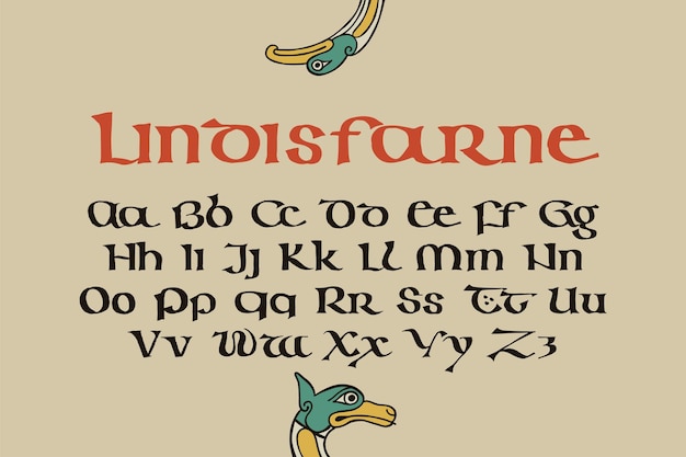 벡터 린디스파른 알파 (lindisfarne alphabet) 은 트, 글로색, 아일랜드어 스타일의 대문자로 은 점 패턴으로 희미한 색을 고 있다.