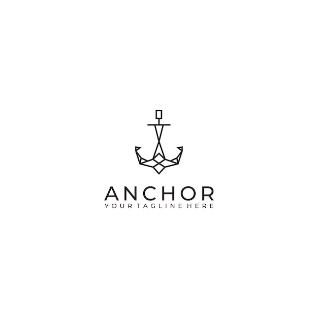 Line art anchor logo design vector template
