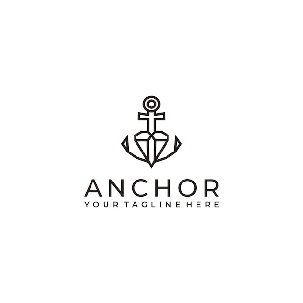 Line art anchor logo design vector template