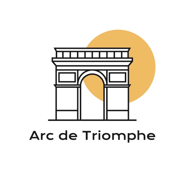 Vettore line art arc de triomphe, icona simbolo di parigi, francia. vettore di progettazione del logo dell'arco di trionfo
