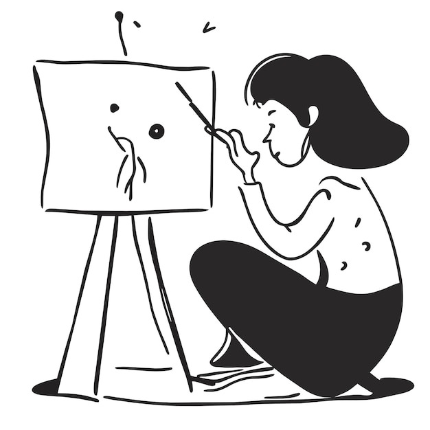 Линейный художник рисует нарисованную вручную мультяшную наклейку иконка концепции изолированная иллюстрация