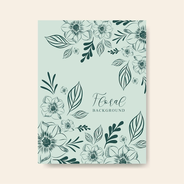 Line art background of flowers with leaves